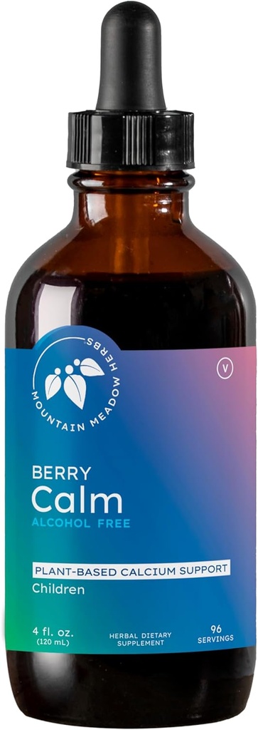 Mountain Meadow Herbs Berry Calm for Kids - Herbal Calcium תוסף עבור עצמות חזקות, שיניים, פוקוס ורגיעה, גדול Tasting נוזל פורמולה, 4 oz