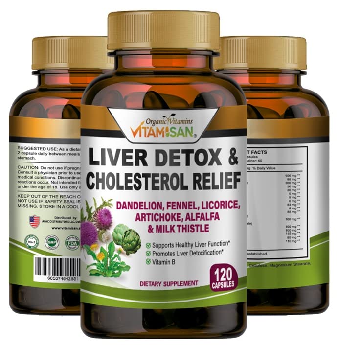 VITAMISAN Liver Cleanse Detox תוספי חלב Thistle-Fennel-Alfalfa-Vitamin B-Artichoke-Dandelion Root Support Men & Women 120s Detox ניקוי ו Boost Immune
