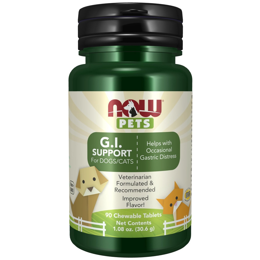 Now Pet Health, G.I. Support Supplement, פורמולה לחתולים ולכלבים, NASC Certified, 90 טבליות צ'כוסיות