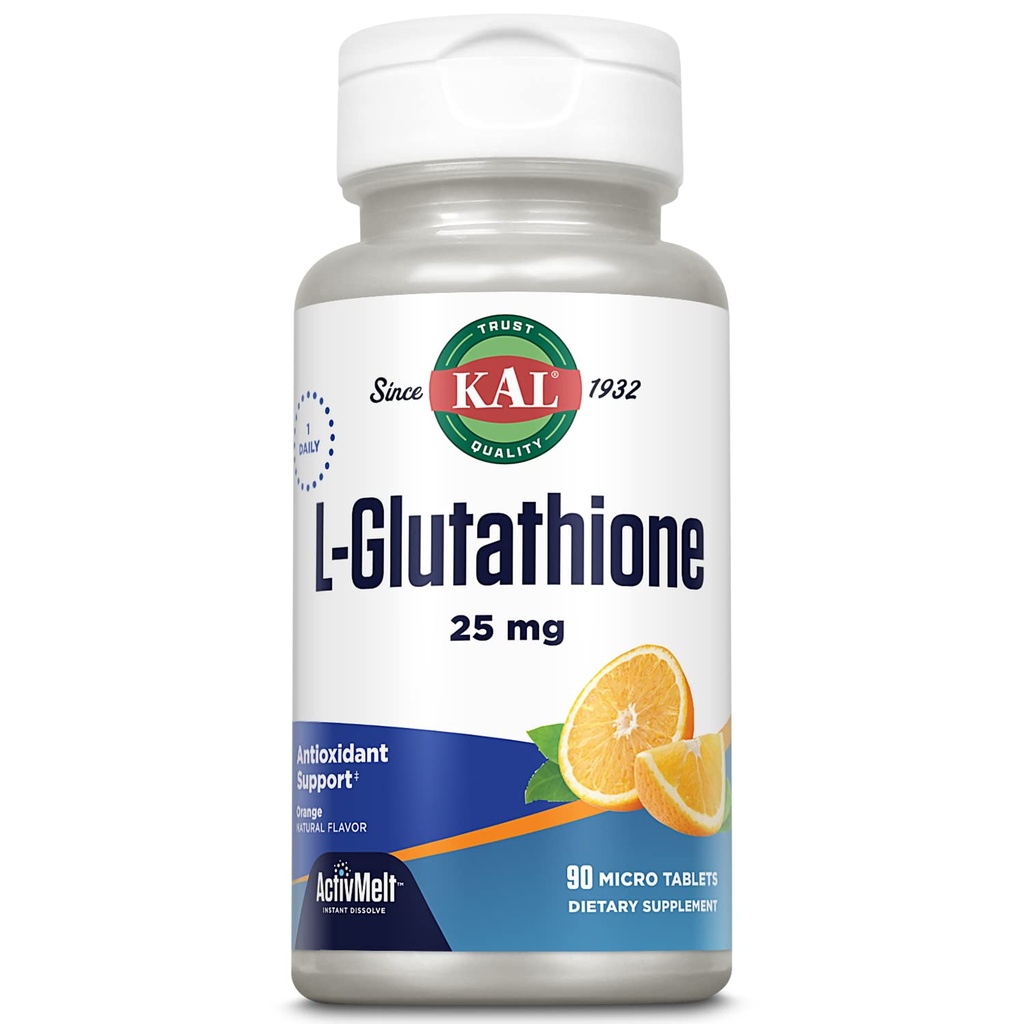 KAL L-Glutathione, מופחת Glutathione תוסף, High Absorption Antioxidant, Orange Flavor Instant Dissolve Activ Melt, Vegetarian, מעבדה מאומתת, 90 משרתות, 90 מיקרו טבליות