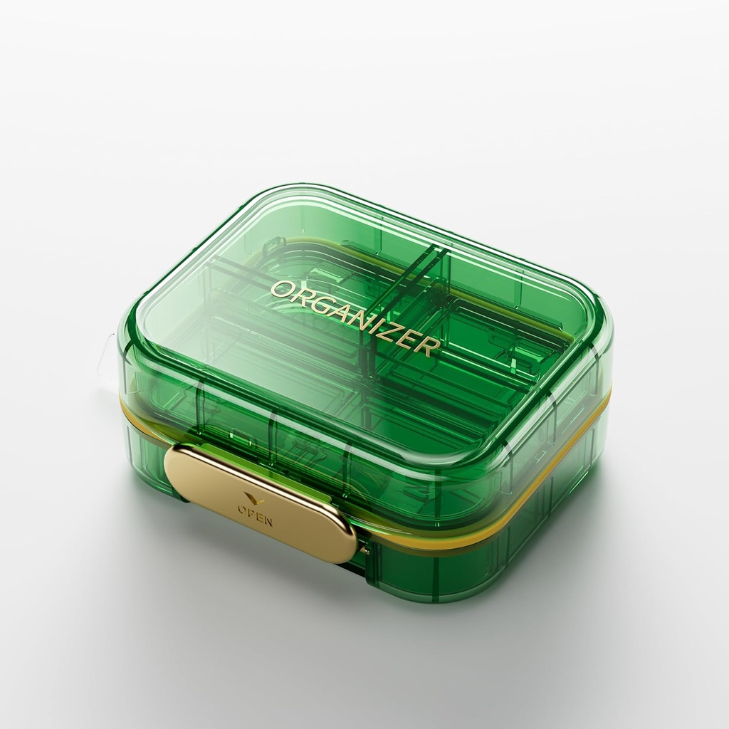 BEXEEN Stylish Daily Pill מארגנת - Travel Box Small Holder 7 השוואתי ויטמין Case Portable Pocket Medicine Pocket Pharmacy Supplementer for Purse Drug Dispenser Kit, Green Box Small Holder