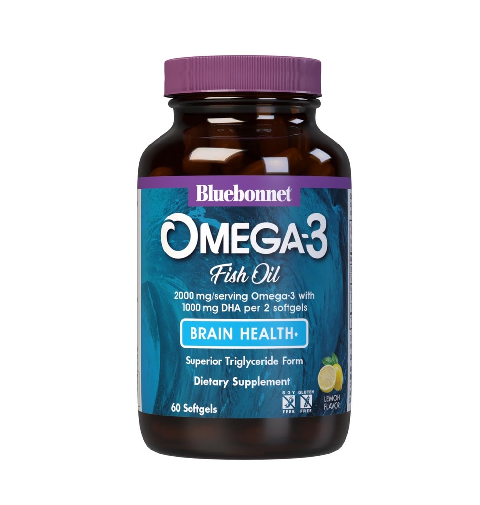 Bluebonnet Nutrition אומגה 3 המוח פורמולה טבעית Wild תפסה את Triglyceride טופס DHA 860 מ"ג EPA 120 מ"ג - Highly Concentrated Cognitive Health & Wellness Support - Gluten-Free - 60 Softgels