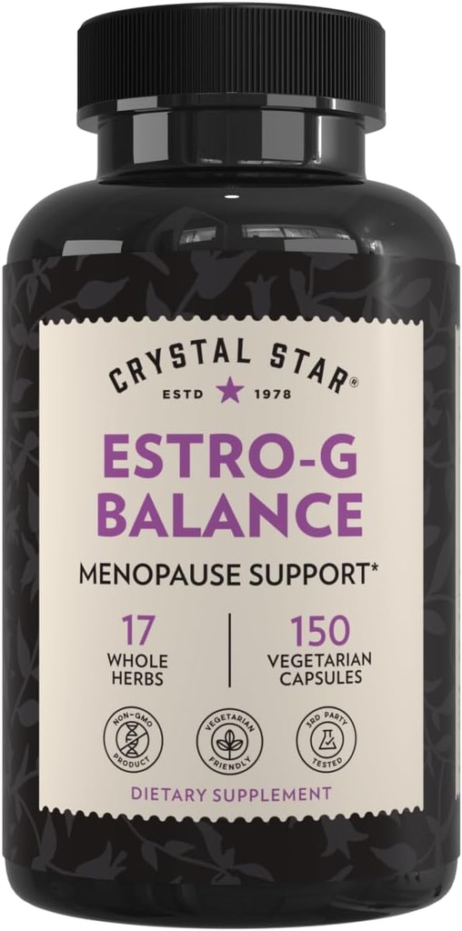 Crystal Star Estro G Balance תוסף (150 קפסולות) - Herbal Menopause Support with Black Cohosh, Rehmannia, Damiana & Licorice - Vegetarian & Non-GMO