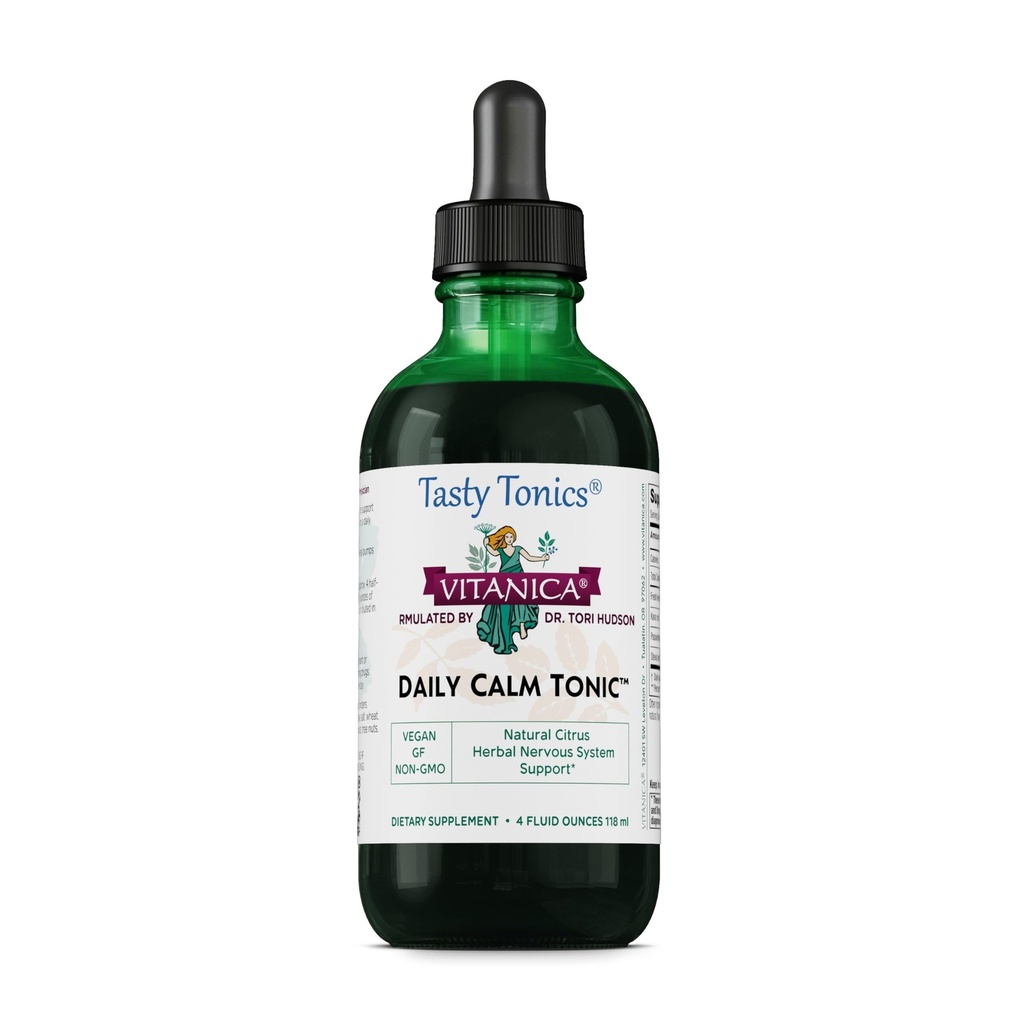 Vitanica Daily Calm Tonic, Natural Liquid Stress Relief, ד"ר פורמולה, לימון אורגני Balm, Kava Kava Kava ו Passion Flower, עבור נשים, גברים ומבוגרים, טבעוני, 4 Ounce (Daily Calm Tonic)