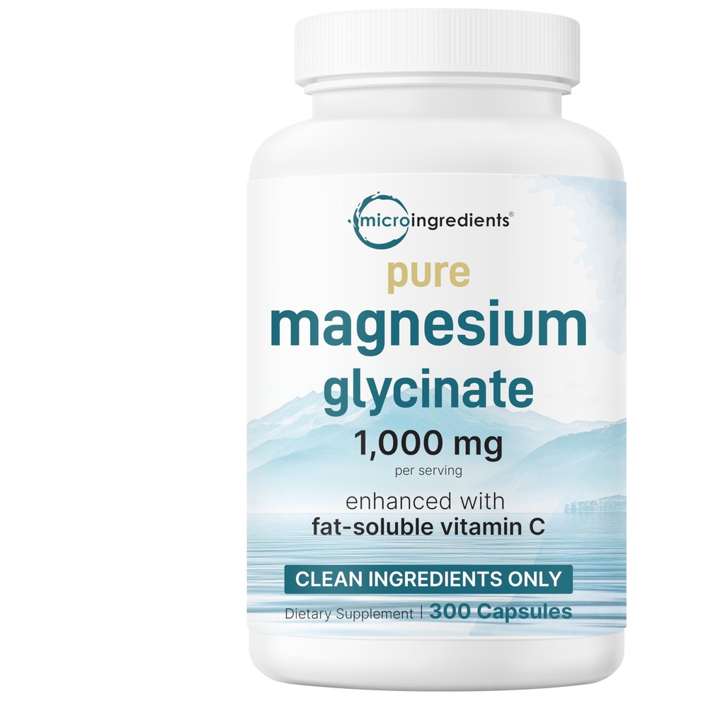 מגנזיום טהור Glycinate 1,000 מ"ג, 300 קפסולות | 100% Chelated עבור Max Absorption | תמיכה בשינה, שרירים, לב ועצב בריאות | שיפור עם ויטמין C | רק שימוש ברכיבים פעילים