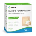 AUVON Silicone Foam Dressing with Large Adhesive Border, 3 " x 3" 10 Packs Wound Dressing Bandage with High Absorbency, Waterified Silicone Foam Pads for Wound Care & Def Plus Cushioning Bandage with High Absorbency, Waterהוכחה למים