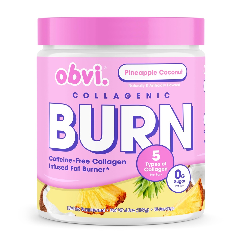 Obvi Collagenic Burn אבקת | Multi-Collagen Peptide Band with GBB, Ashwagandha & Green Coffee | Pineapple קוקוס, 25 משרתים