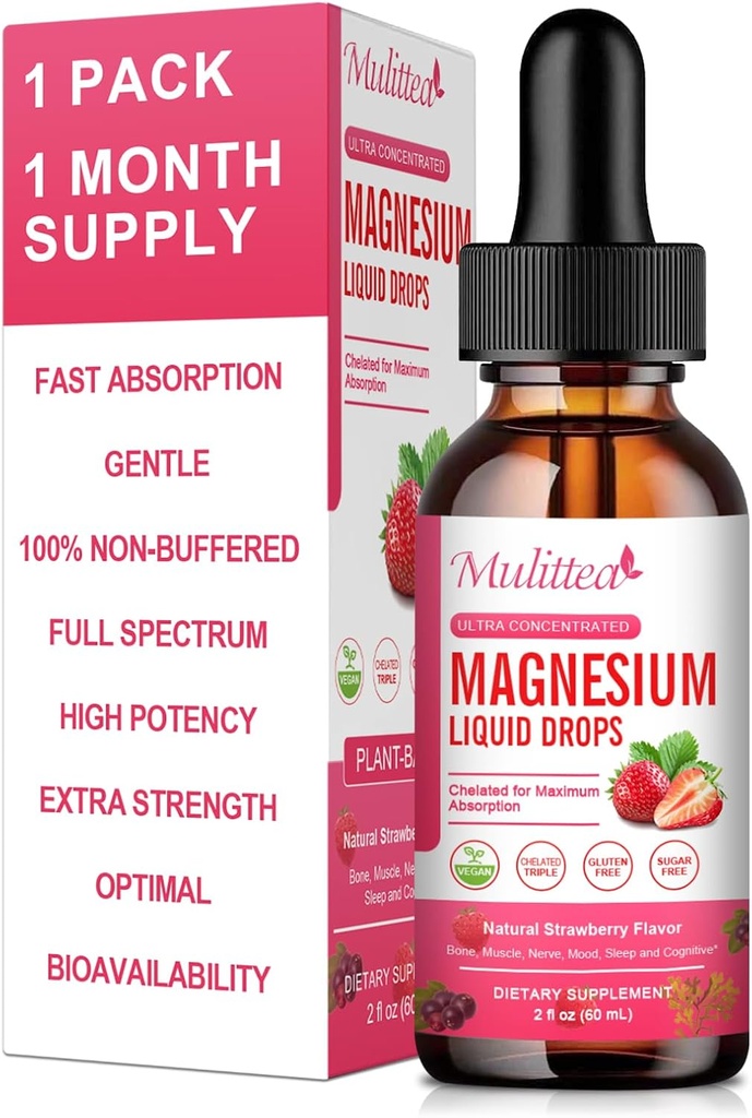 Magnesium Glycinate נוזל, High Potency Magnesium Glycinate, Citrate, Sugar Free Vegan non-GMO תוסף מקדם Nerv, Relaxation,Sleep תמיכה *