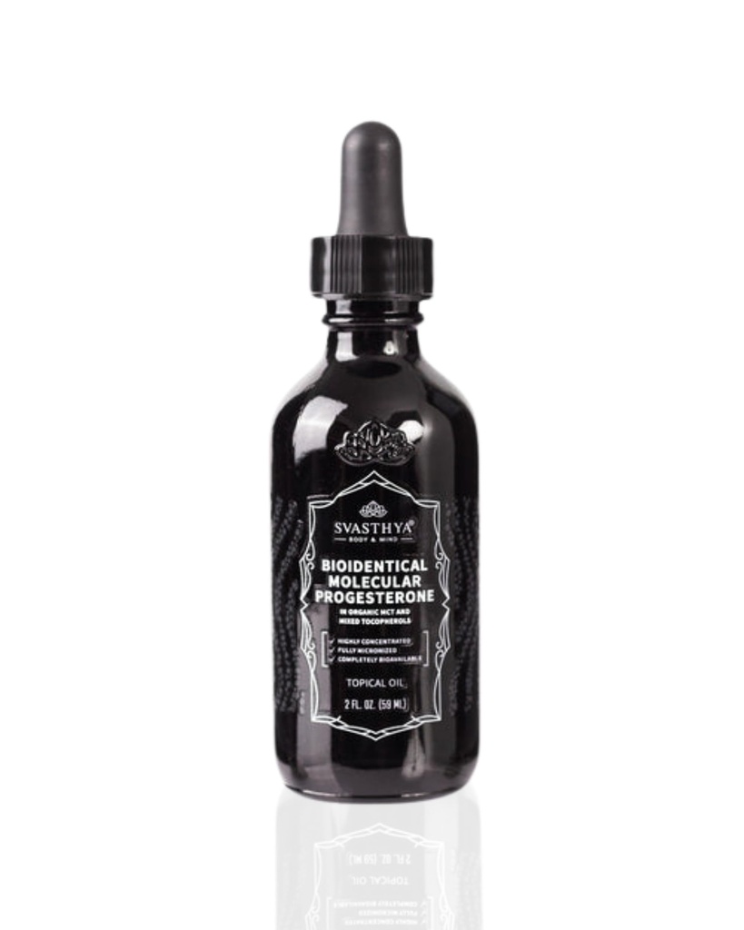 Svasthya Body & Mind Molecular Progesterone נוזלי - Hormonal Balancing Oil, Menopause הקלה, All Natural Derived מן הים המקסיקני - 5.5% Progesterone עבור נשים שמן E - 2 Fl Oz