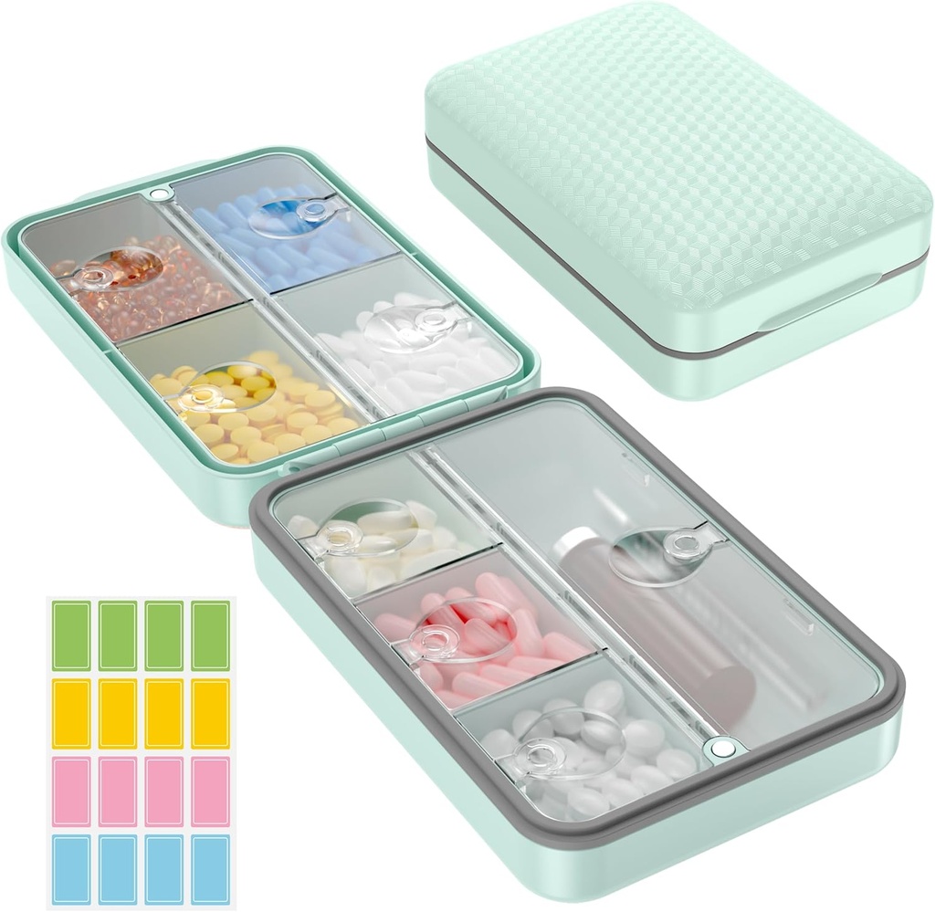 Restree Weekly Pill Organer, מגנטית Moisture Proof Pill Case, תיבת גלולות נסיעות עם Inner Clear Lid עבור ויטמינים, תוספים, ותרופות יומית 8 השוואתיות (Green)