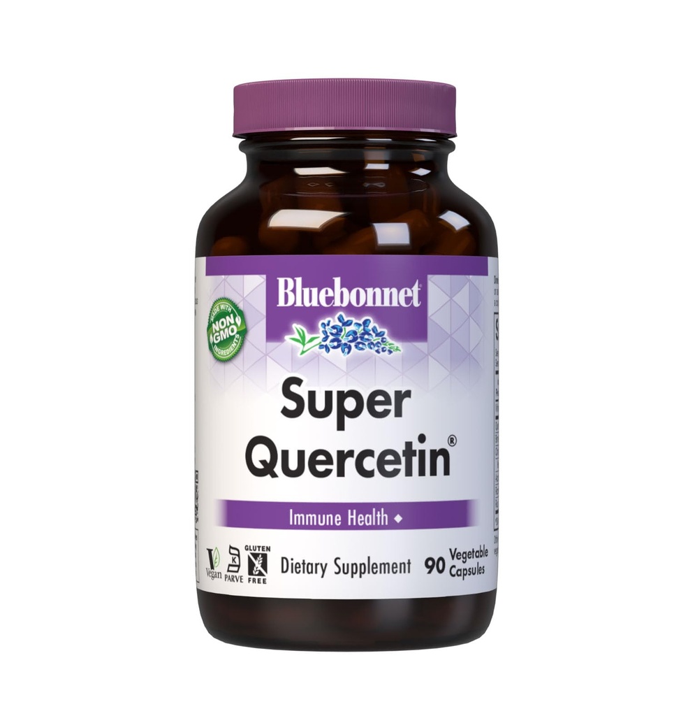 Bluebonnet BB-553 תזונה Super Quercetin ירקות קפסולות, ויטמין C פורמולה, הטוב ביותר לתמיכה עונתית וחיסון, Non GMO, Gluten Free, Soy Free, Milk Free, Kosher, White, 90 Count (Pack of 1)