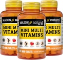 MASON NATURAL Mini Multi ויטמינים, ויטמין A, C, D3, E, B2, B3, B6, B12, Folate ו Calcium לבריאות כוללת, 300 יום אספקה