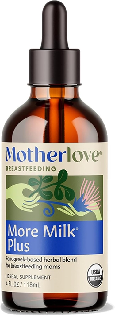 Motherlove more Milk Plus Tincture (4 oz Value Size) תוספי Lactation המבוססת על פניגורק לתמיכה באספקת חלב אם - USDA מוסמך אורגני, טבעוני, כשר, Soy-Free