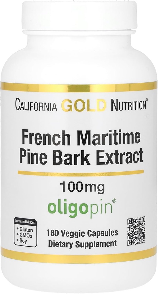 California Gold Nutrition Pine Bark Extract, הים הצרפתי, Oligopin, Antioxidant Polyphenol, 100 מ"ג, 180 Veggie קפסולות