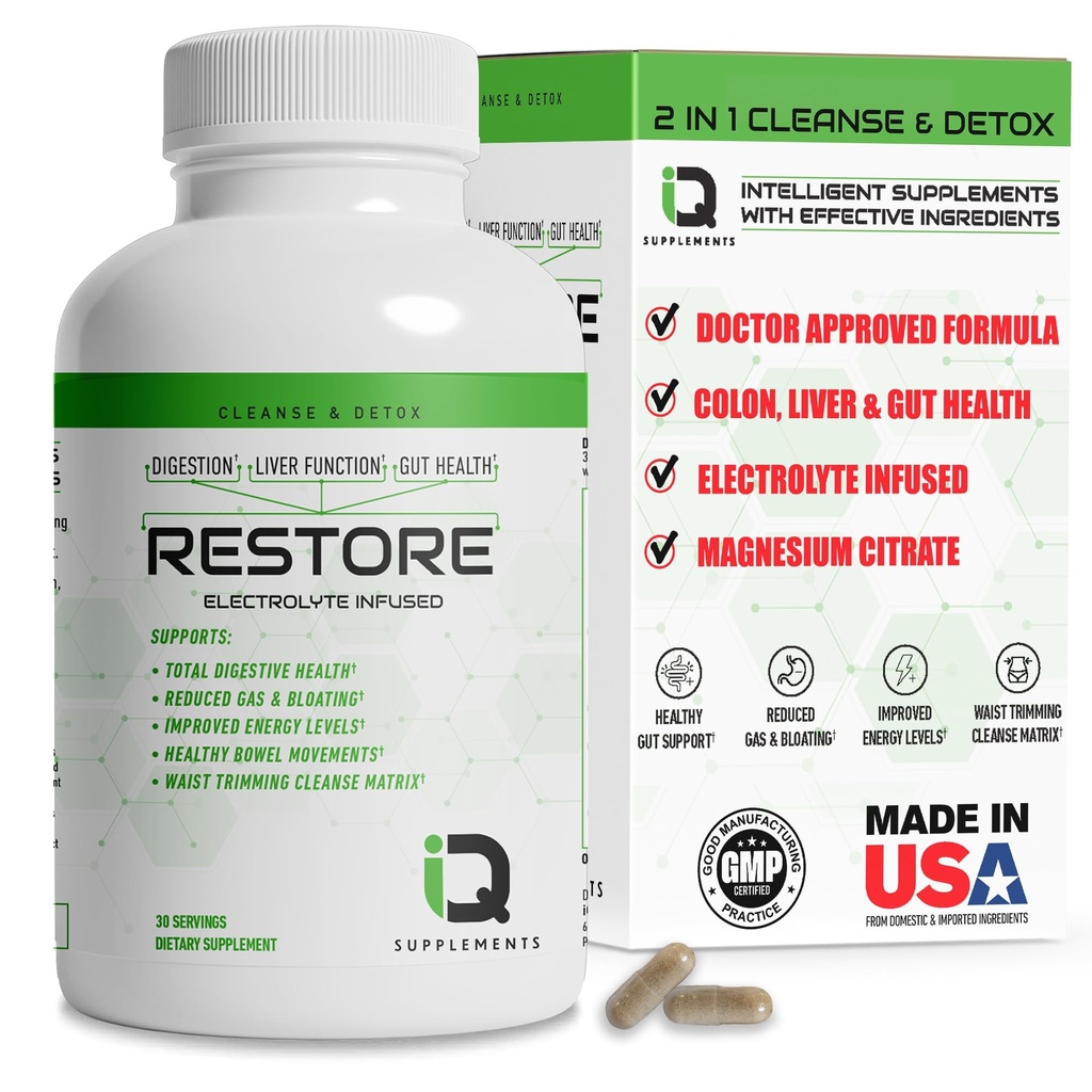 שחזור 2 ב 1 קולון ניקוי ו Detox w / Psyllium - תמיכה Digest, Debloating & Constipation הקלה לנשים וגברים, Gut Detox ניקויse w / Magnesium