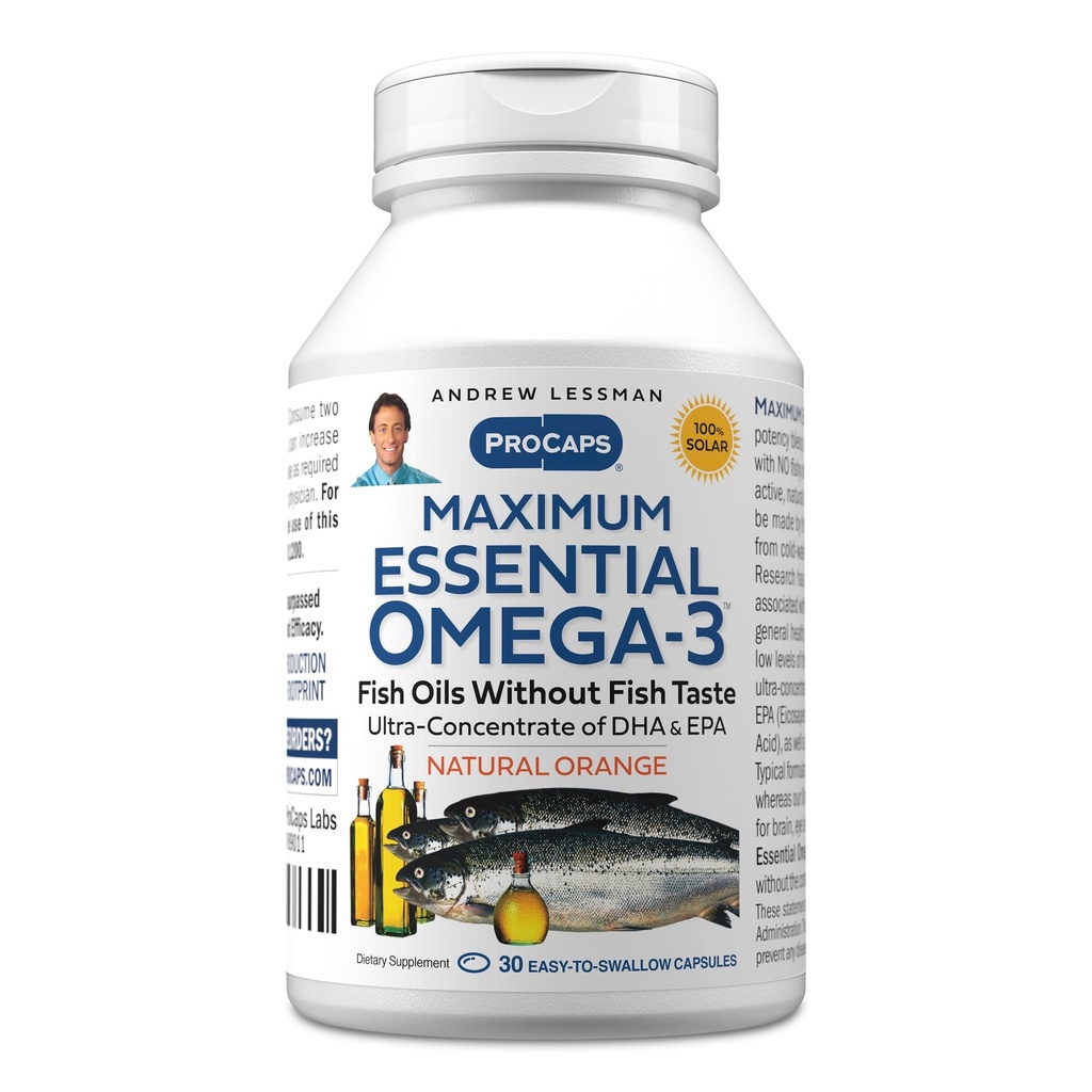 ANDREW LESSMAN מקסימום אומגה 3 כתום - 30 Softgels - Ultra-Pure, High Potency אומגה 3 שמנים. DHA גבוה, No Stomach Upset, No Contaminants, No Mercury. קל ל-Swallow Softgels