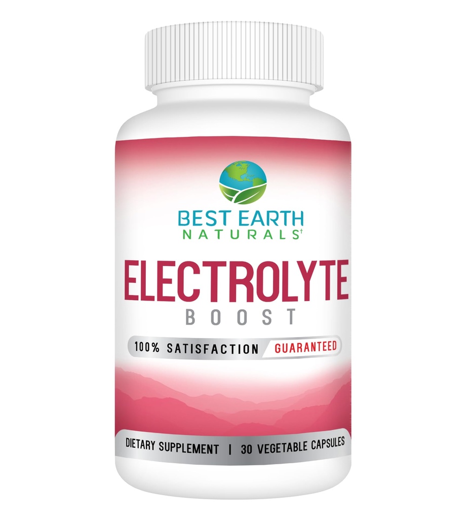 Best Earth Naturals Electrolyte תמיכה תוסף - תמיכה אלקטרוליטה איזון עם ויטמין D, Calcium, Magnesium, Sodium, Potassium, Boron ועוד - 30 קפסולות.