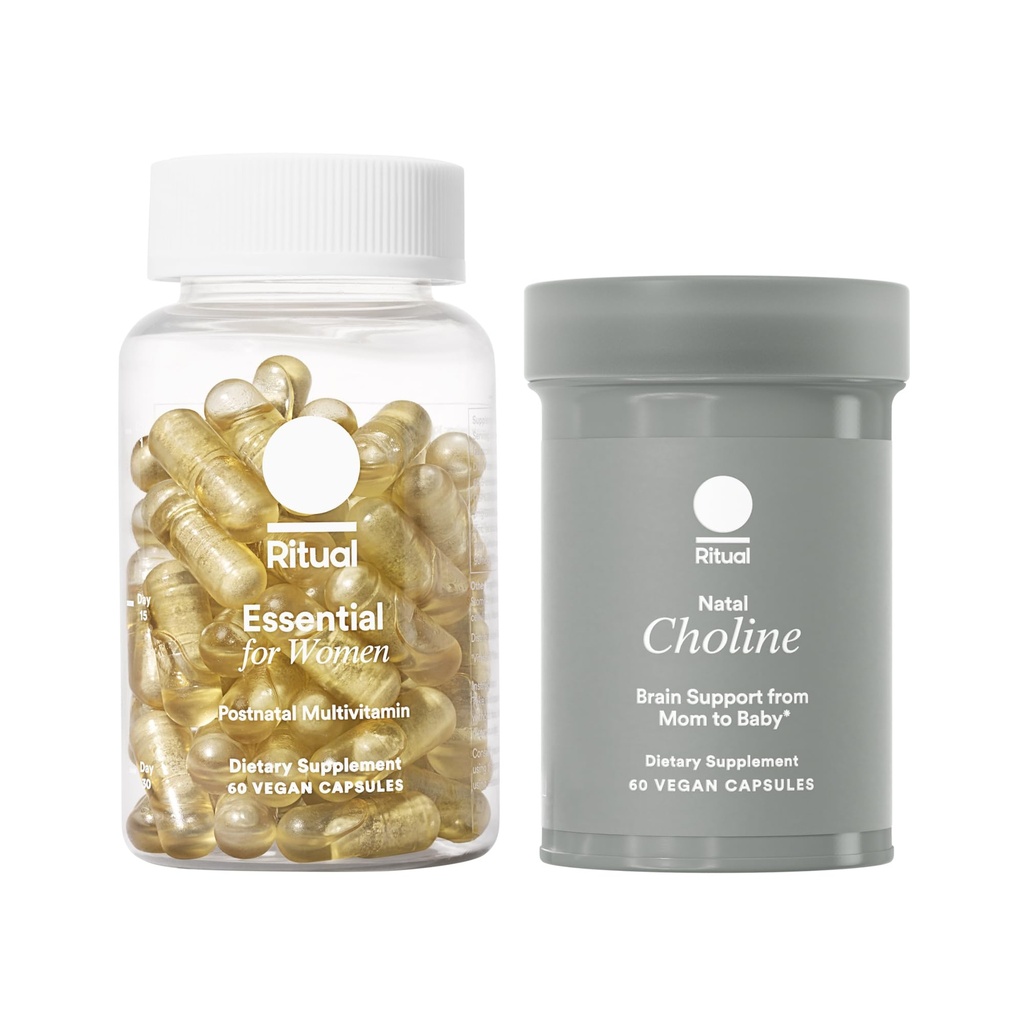 Ritual Postnatal Mom-to-Baby Set, Postpartum Multivitamin ו- Natal Choline תוספים, תומך Lactation, Immune function, ותפקוד התפקוד הקוגניטיבי של התינוק