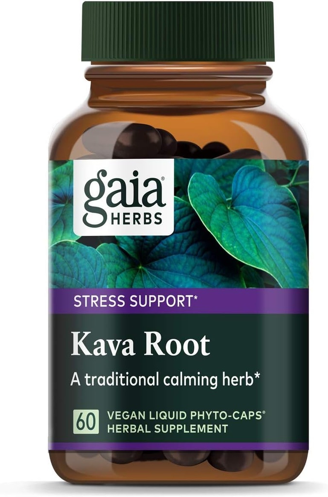 גאיה הרבס Kava שורש, קפסולות נוזליות טבעוניות, 60 הרוזן - תומך איזון רגשי, Calm & מרגיע, מבטיח בטיחות 75 מ"ג Active Kavalactones