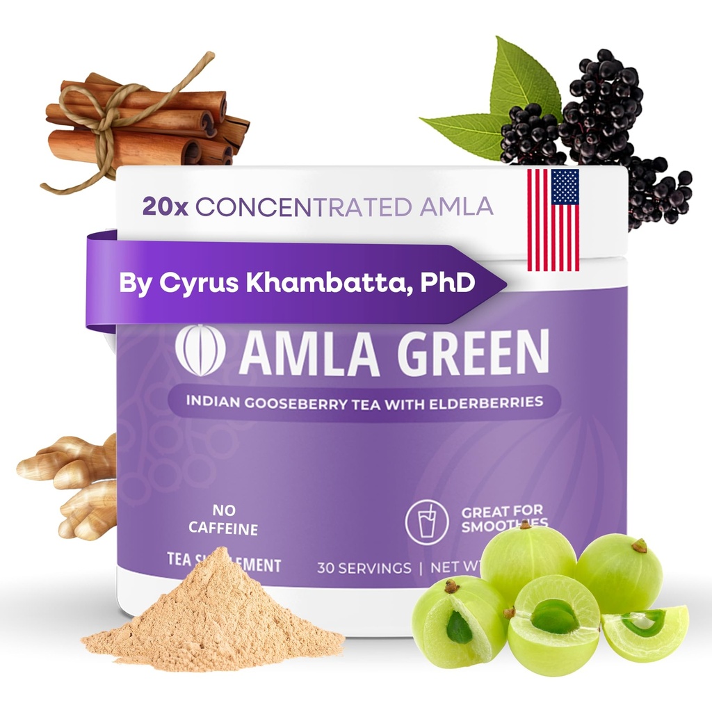 אבקת Amla ו- Immunity בלגן Superfood תוסף עם Elderberry, 20x Ultra ריכוז Amla, Immune Support, Made עם ג'ינג'ר, Cinnamont, Peppermint, אוגוזים הודיים, חסינות, 30 משרתים
