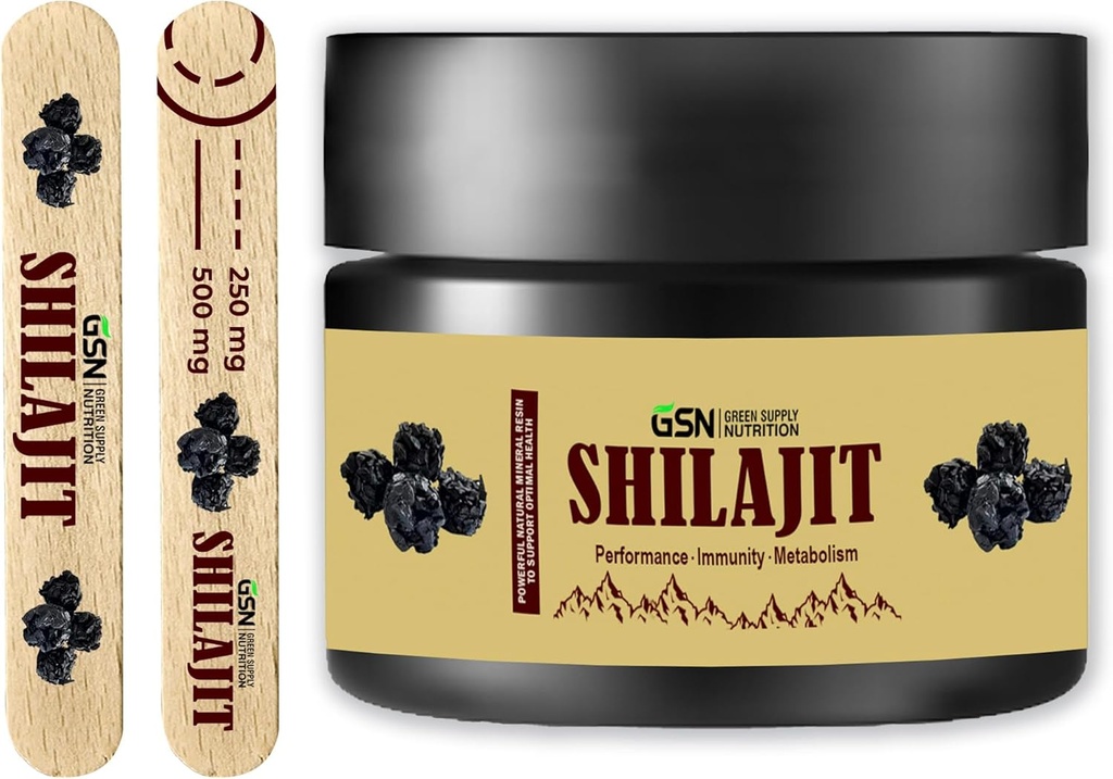 Green Supply Supply Shilajit Resin 30g: כדור ההימלאיה טהור עם 85 + Trace מינרלים & Fulvic Acid - 600 מ"ג כוח מקסימלי עבור אנרגיה Boost ו- Immune תמיכה, 50 משרתים