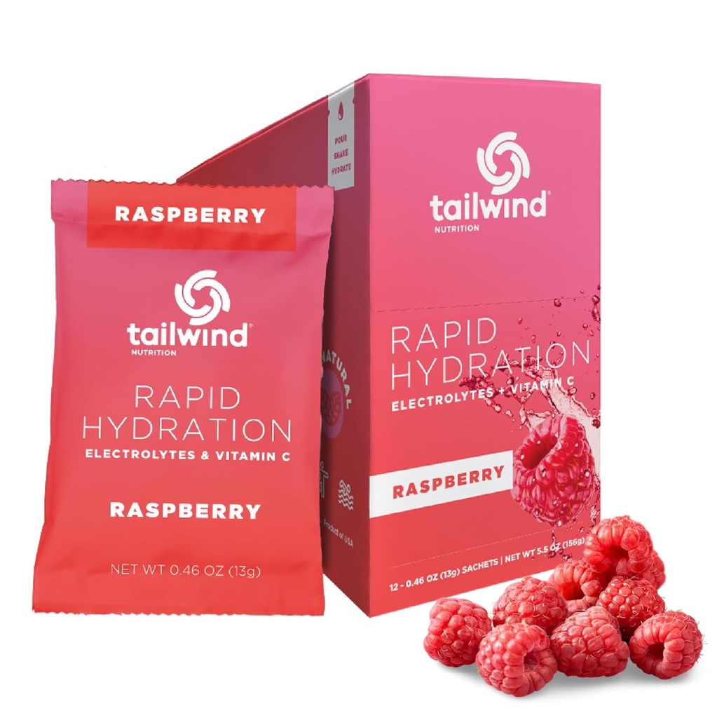 Tailwind Nutrition Rapid Hydration, אבקת אלקטרוליטה וhydrtion, ויטמין C & Sea מלח תרגיל Workout Mix, Raspberry, Pack of 12 Sticks