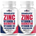 (2 Pack) ImmunoBlaster Zinc Quercetin 500 מ"ג עם ויטמין D ו- C Antioxidant Immidant תמיכה בפוטנציה גבוהה Quercetin Zinc עבור גברים ונשים - Gluten, Soy, and Milk Free - 120 Count (Twin Pack)