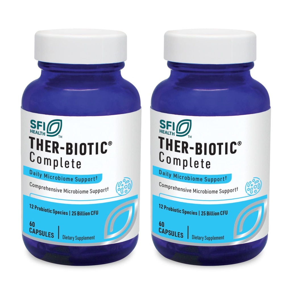 Klaire Labs SFI Health Ther-Biotic Complete - Hypoallergenic Probiotics for Women & Men - Acid-Stable Probiotic תוסף - 12 מינים עבור Immune & Digestive Health - 25 מיליארד CFU (2 Pack)