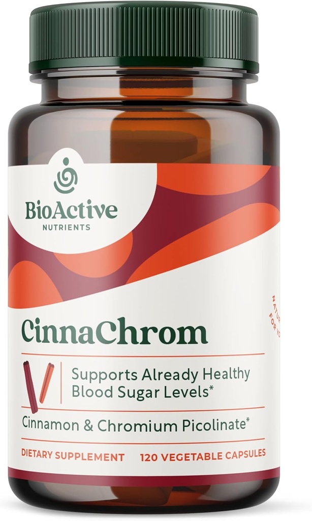 תוספי מזון bioActive Foodsents CinnaChrom Dietary - Chromium Picolinate, Cinnamon כמוסות - רכיבים טבעיים לבריאות כוללת - תוספת ירקות, Gluten-Free, 120 קפסולות