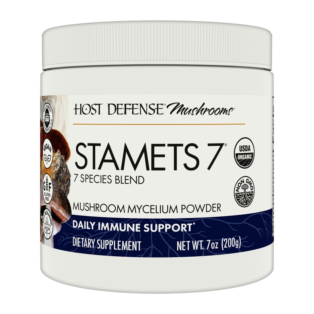 Host Defense Stamets 7 Mushroom אבקת - 7 מינים בלגן - תוספת Mushroom עבור תמיכה Immune עם השמש המלכותית Blazei, Cordyceps, Reishi, Maitake, Lion's Mane, Chaga & Mesima - 7 oz (133 משרתים)