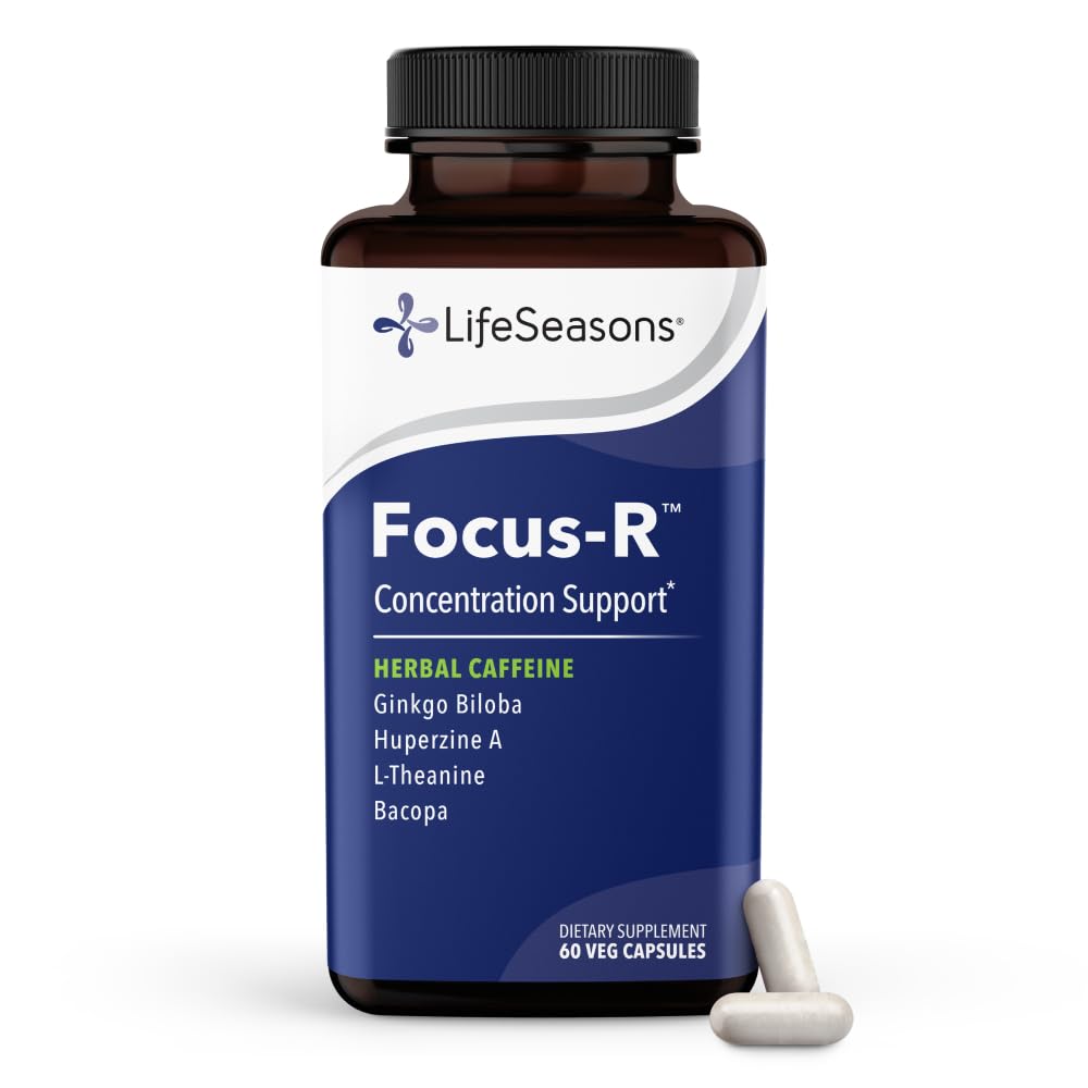 Life Seasons - Focus-R - Concentration Support Supplement - All Ages - Enhances Mental Performance & Focus - מגביר את תשומת הלב ספאן - L-theanine, Kava Kava, Bacopa, ויטמין B & More - (60 קפסולות)