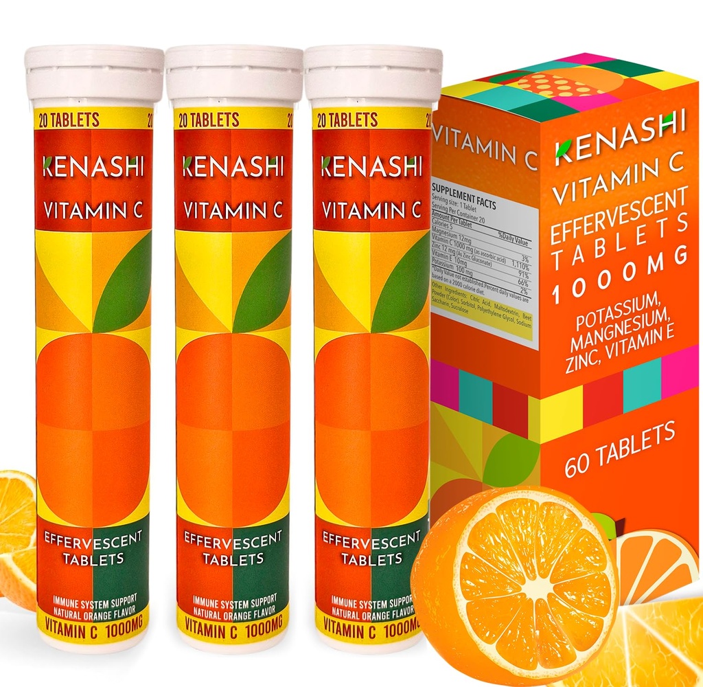 ויטמין C Effervescent Tablet 1000mg עם Magnesium Zinc ויטמין E & Potassium ויטמיןa C Efervescente 60 טבלאות 3 Packa ויטמין C