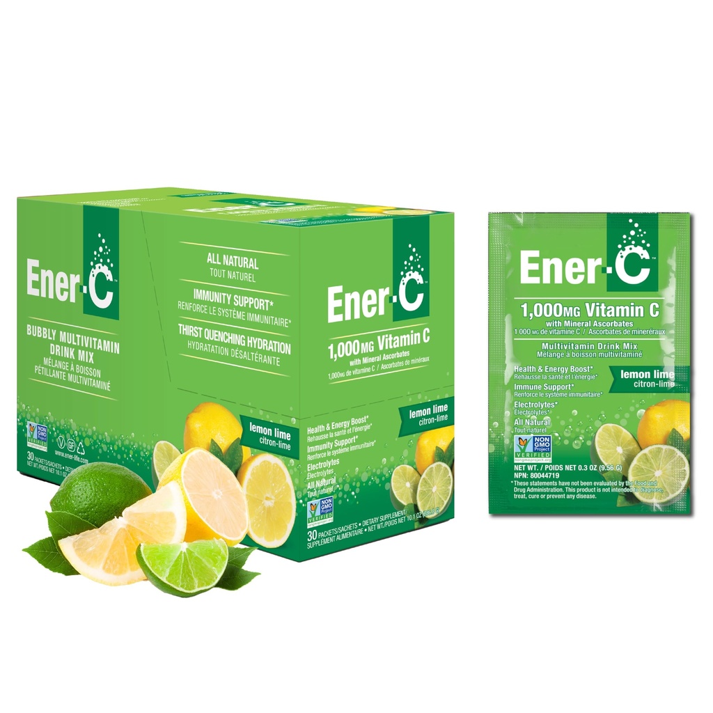 Ener-C Multivitamin Drink Mix - Vitamin Packets for Water, Electrolytes Powder Packets, Vitamin Drink Mix, Hydration Liquid Mix, Immune Booster for Adults, Healthy Energy - Lemon Lime, 30 Count