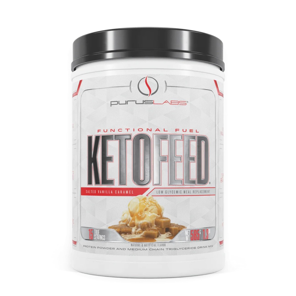 Purus Labs KetoFeed חלבונים | Keto Low Glycemic חלבון Meal החלפת | Low Carb, 0 סוכרים | תוספת MCTs | 20 גרם חלבון Whey (Salted vanilla Carmel)
