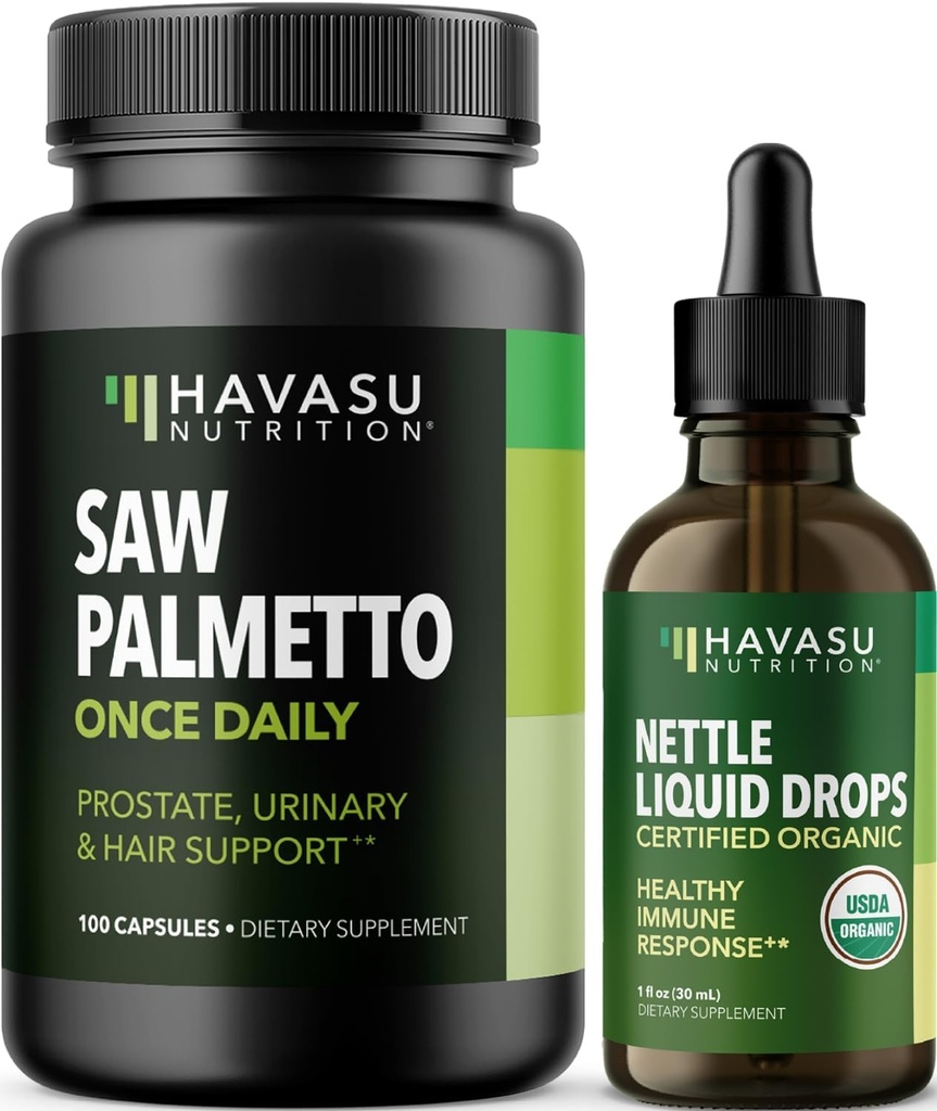 HAVASU NUTRITION Sting Nettle Leaf Extracts (60 משרתים) & Saw Palmetto קפסולות (100 משרתים)