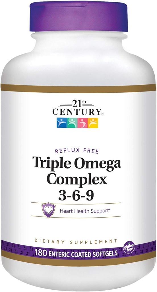 תוספי תזונה של המאה ה-21 אומגה מורכבת 3-6-9 Enteric Coated Softgels, 180-Count בקבוקים (Pack of 2)