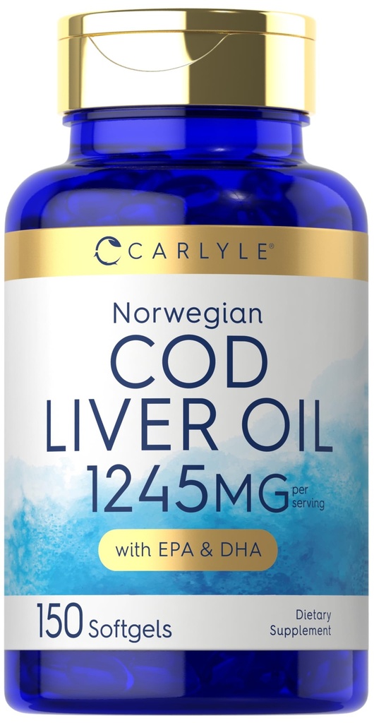 Carlyle Norwegian Cod Liver Oil | עם EPA & DHA | 1245 מ"ג | 150 Softgels | קפסולות נוזליות | Non-GMO & Gluten Free Supplement