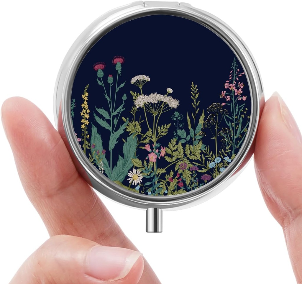 Mini Pill Box, Small Pill Box, אורגן גלולות חמוד עבור ויטמינים, תרופות, שמן דגים ותוספים (Black Flowers)