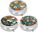 3 Pack Pill Box, Small Pill Case for Purse & Pocket, מארגנת רפואה חמודה, Portable Medicineer Holder כדי להחזיק ויטמינים, תרופות, שמן דגים ותוספים, פרח יפה