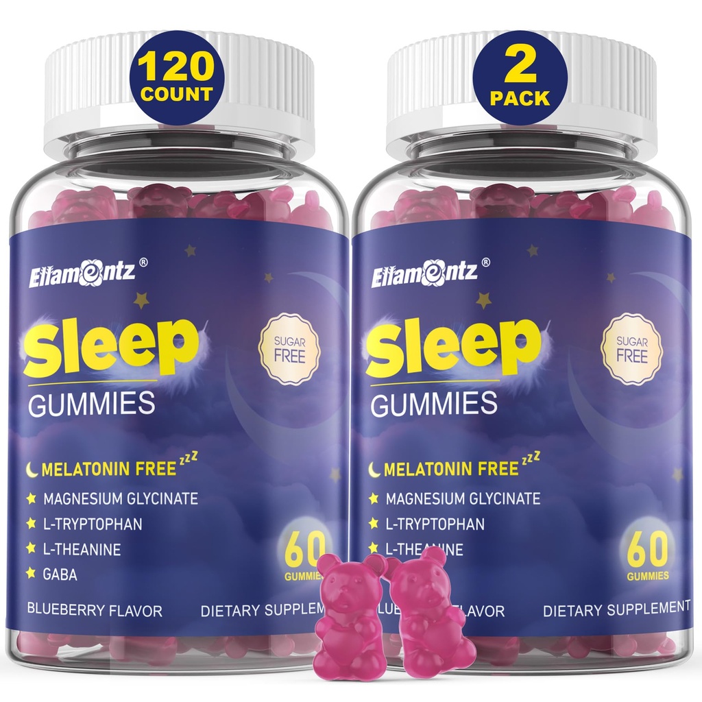 Melatonin חינם שינה חניכיים למבוגרים, סוכר ללא שינה חניכיים No Melatonin, Natural Calm Gummies עם Magnesium Glycinate, L-Tryptophan, L-theanine, GABA, Ashwagandha, ולריאן, 120 דונם