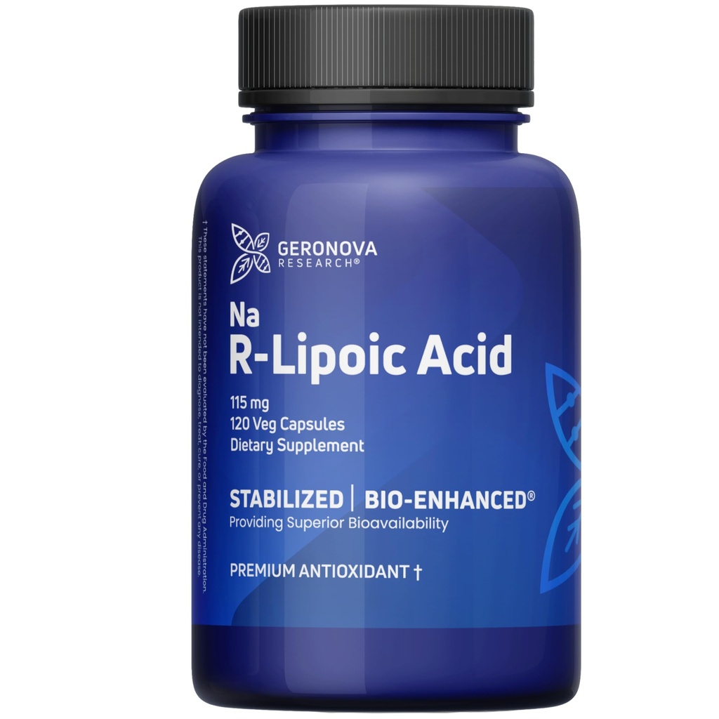 Geronova Research Bio-Enhanced R-Lipoic Acid, 115 מ"ג קפסולות - 4 חודשים אספקה - תוספת ®Alpha Lipoic Acid עם Absorption משופרת - 120 הרוזן ספירה