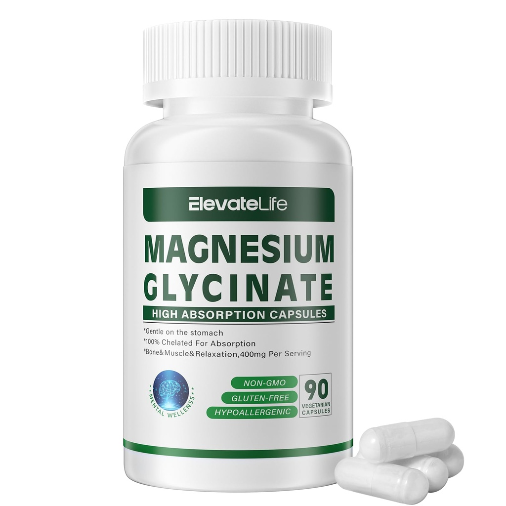 Magnesium Glycinate 400 MG עבור 100% Chelated עבור Absorption גבוהה, Gentle על Stomach, non-GMO, 90 קפסולות צמחוניות