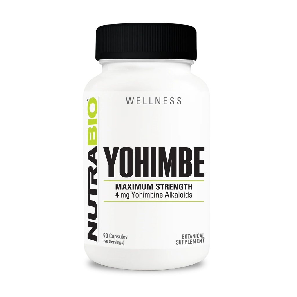 NutraBio Yohimbe (4 מ"ג) - תוסף Yohimbe לגברים ונשים - Yohimbe Bark Extract - 4 מ"ג - 90 קפסולות ירקות