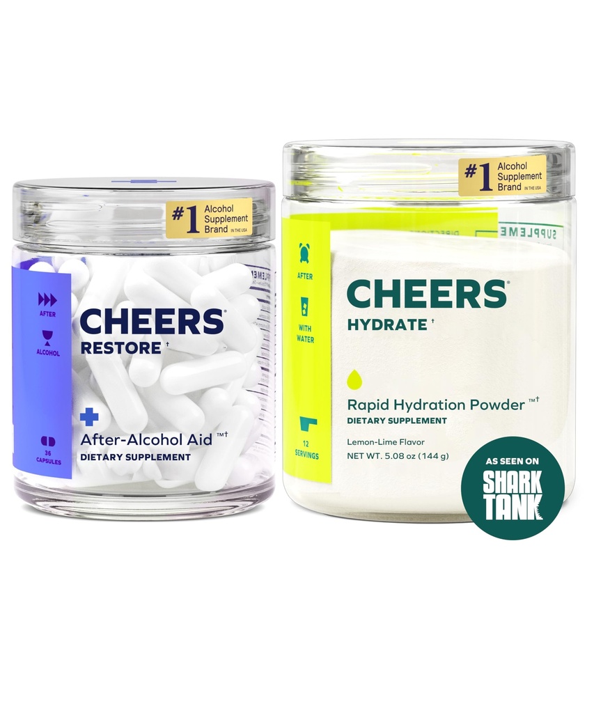 Cheers Classic Combo | שחזור + hydrote | Rehydrate & Feel Better After drink | DHM, L-Cysteine, B-Vitamins, Electrolytes | 12 Dos Each | Liver Support