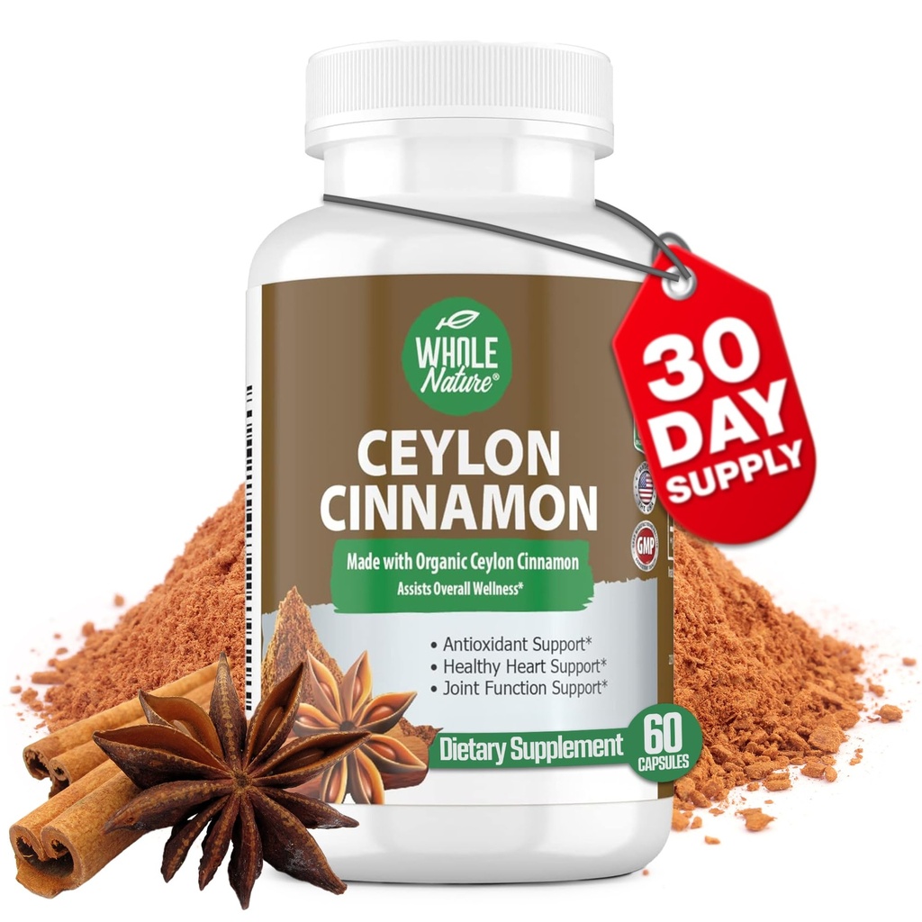 קפסולות קינמון 1200mg. Organic Ceylon Cinnamon תוסף, Cinnamon Pills Support Heart, Brain, Bone, Joint, Metabolism. אבקת קינמון אמיתית, non-GMO, Gluten Free, טבעוני 60 ct (1)