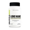 NutraBio Lions Mane תוספי קפסולות - אבקת Mane Mushroom של אריה אורגני (500 מ"ג)- Focus, Memory, Immunity - 60 קפסולות ירקות
