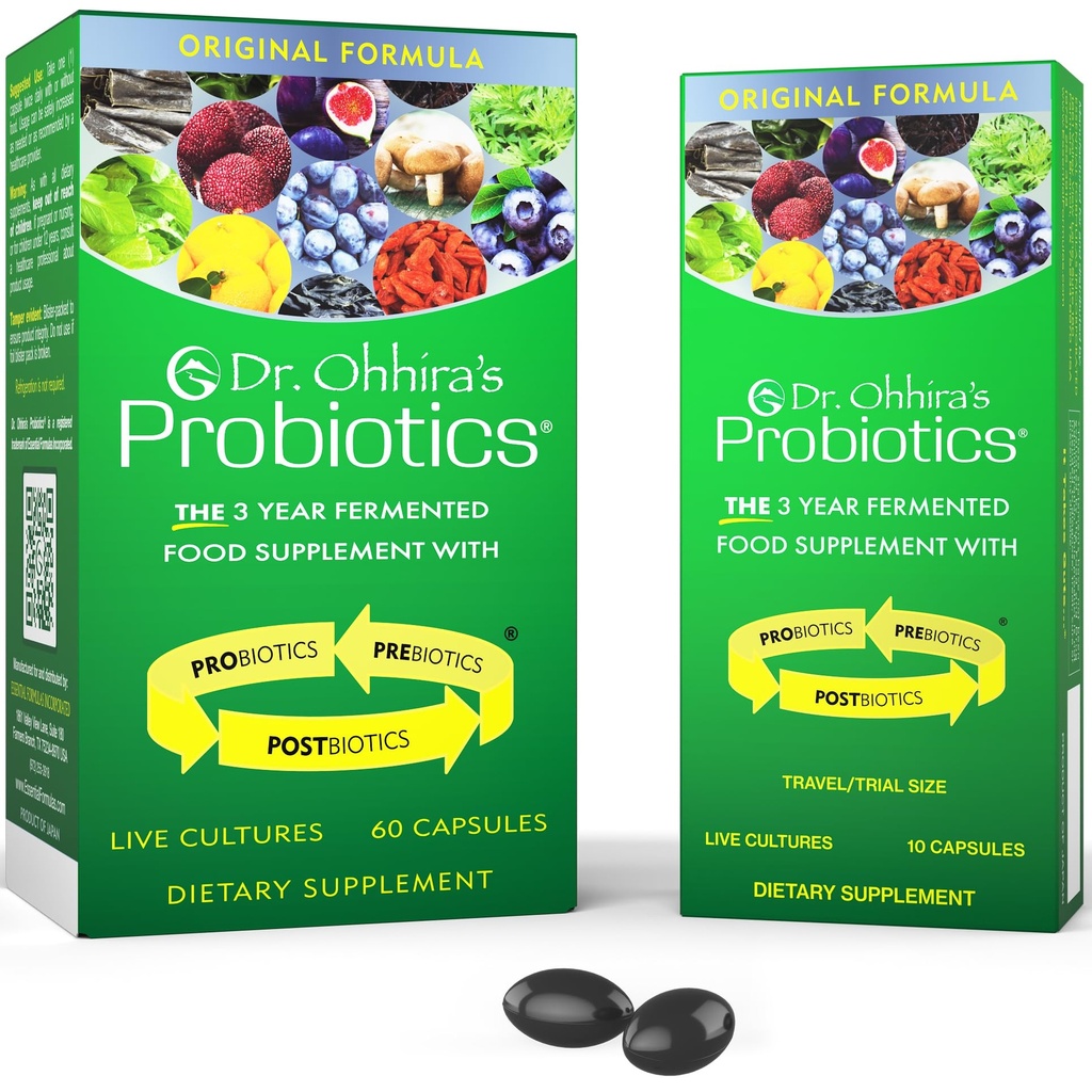 Dr.Ohhira's Probiotics, פורמולה מקורית, 60 Caps עם בונוס 10 קפסולת נסיעות Pack - 13 Probiotic Strains עם Prebiotics ופוסטביוטיקה