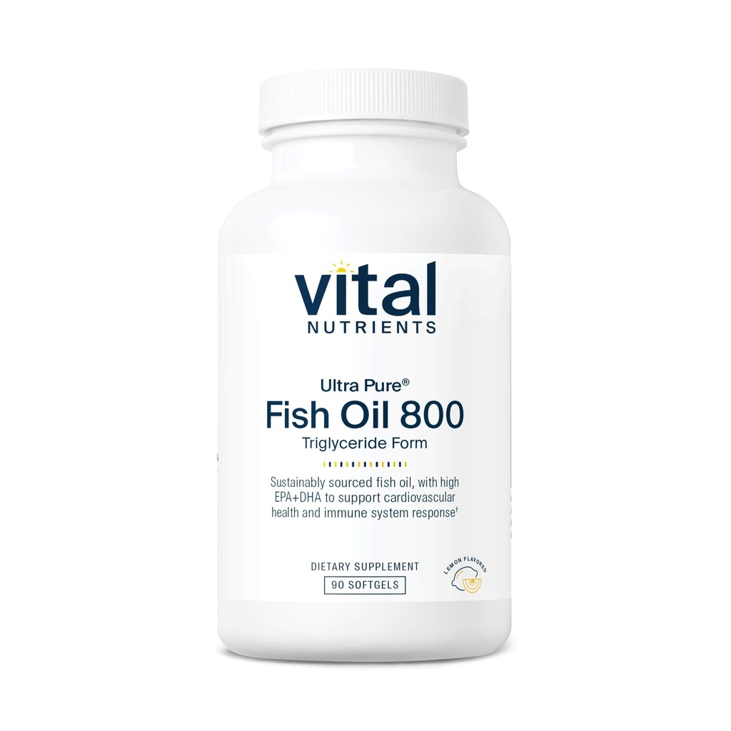Vital Foodsents Ultra Pure® Fish Oil 800 Triglyceride Form | Heart, Brain, & Immune Health* | Sustainably Sourced High EPA & DHA אומגה 3 Fat Acid | Blood Flavor | גלן, חלב, Soy Free | Count
