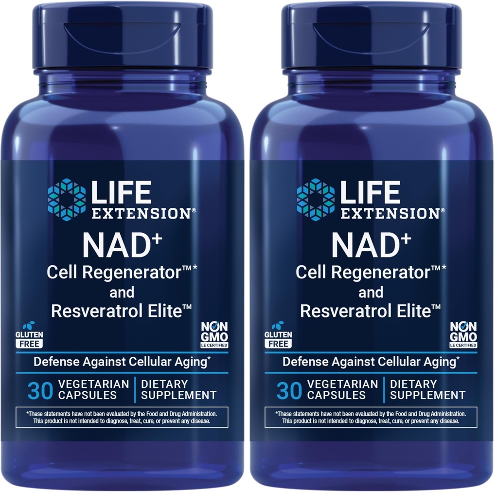 הרחבת החיים NAD+ Cell Regenerator ו- Resveratrol Elite, NIAgen Nicotinamide riboside, Trans-resveratrol, quercetin, Fisetin, for Longevity, Energy, and oxidative Stress, 30 Vegetarian כמוסות