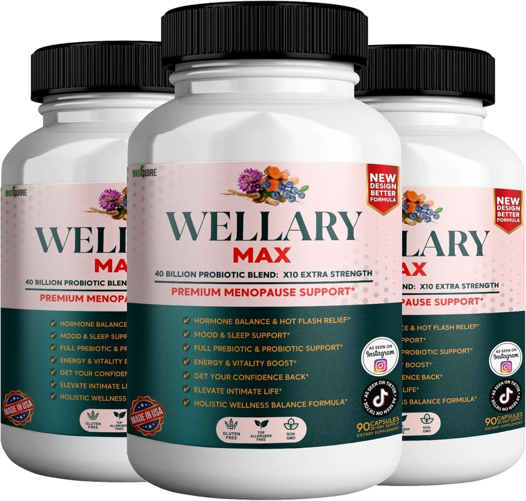Wellary Max Menopause תוסף תמיכה, 40 מיליארד CFU Probiotic, 90 קפסולות (3)